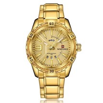 NAVIFORCE Brand Mens Sport Watch Gold Full Steel Watches Men Date Waterproof Mil - £50.83 GBP