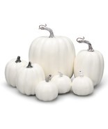 Set of 7 Artificial White Pumpkins Faux Fall Harvest Pumpkin for Fall De... - $370.49 MXN