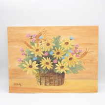 Pittura Acrilico su Tela Tavola Pannello Floreale Still Life Fiori IN Basket - $137.65