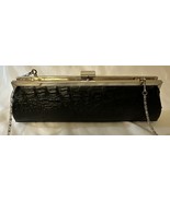 Bijoux Tenner Crocodile Print Clutch Purse Shoulder Bag Silver Chain Str... - $728.37 MXN