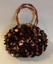 Bronze Brown Large Sequins Evening Bag Purse Handbag Satin Lining Beaded Handle  - £35.97 GBP