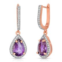 Galaxy Gold GG 14K Solid Rose Gold Dangling Earrings with Natural Diamon... - £1,344.98 GBP+