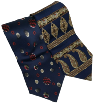 Don Loper Beverly Hills Tie Lot of 2 Italian 100% Silk Paisley Navy Spotted 60&quot; - £9.37 GBP