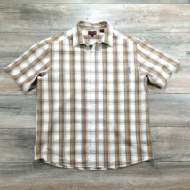 Wolverine Mens XL Button Up Short Sleeve Casual Shirt Relaxed Fit Tan White - £14.77 GBP