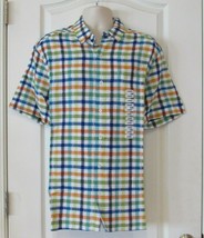 Steve Harvey Collection NWT S/S Linen Blend Camp Shirt Multi Plaid Men&#39;s... - $22.36