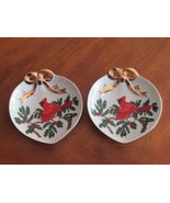 Lot 2x LEFTON Red Cardinal Holly Berry Trinket Candy Gold Ribbon Dish Tr... - $354.95 MXN