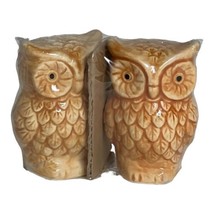 Wide Eyed Owl Salt and Pepper Shakers Ceramic Brown Fall Kitchen NEW - £14.93 GBP