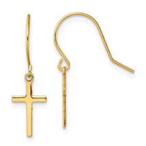 14K Gold Dangle Cross Shepherd Hook Earrings Jewerly - £74.56 GBP