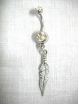 PEWTER SIMPLE BIRD FEATHER CHARM 14g CZ BELLY BAR NAVEL BELLY BUTTON RING - £4.79 GBP