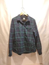 LL Bean Blue Green Plaid Flannel Fleece Lined Shirt Jacket Size M Button... - £18.06 GBP