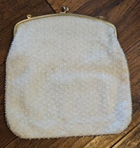 Vintage Corde Bead White Purse Handbag Clutch with Chain Handle Made in ... - £13.44 GBP