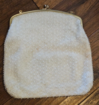 Vintage Corde Bead White Purse Handbag Clutch with Chain Handle Made in ... - $309.66 MXN