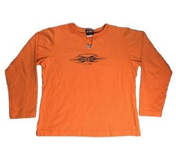 Vintage Harley Davidson Womens L Orange Long Sleeve T-Shirt Glitter Tribal Rose - £15.71 GBP