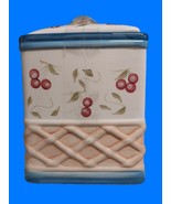 Cookie Jar Inspirado Hand Painted Stonelite Clay~ Cherries, Blue Trim, L... - $34.33 CAD