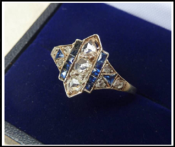14K Yellow Gold FN Antique 1CT Round Cut Diamond 3 Stone Vintage Art Deco Ring - £96.38 GBP