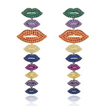 Luxury Red Lips Long Dangle Earrings For Women Full Micro Cubic Zircon Crystal C - £40.15 GBP