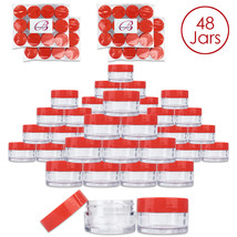 Beauticom (48 Pcs) 20G/20Ml Round Clear Plastic Refill Jars With Red Lids - £29.67 GBP