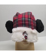 Disney World Mickey Ears Plaid Santa Hat Christmas Holiday Adult Size - $29.60