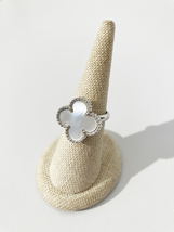 Adjustable Demi Mother of Pearl Quatrefoil Motif Ring in Silver - $55.00