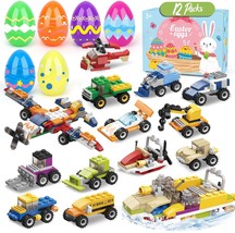 12 Pack Easter Eggs with Toys Easter Basket Stuffers Vehicle Building Bl... - £27.01 GBP
