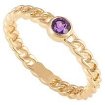 Dainty Round Amethyst Everyday Chain Ring Handcrafted in 14k Solid Yellow Gold - £242.68 GBP