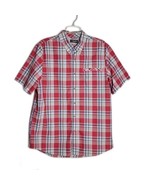 Chaps Button Up Collard Shirt ~ Sz L ~ Red, White, Blue ~ Short Sleeve - £23.82 GBP