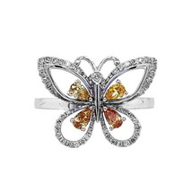 Dimaya 14k White Gold 0.54ct TDW Fancy Yellow and White Diamond Butterfly Ring - £797.75 GBP