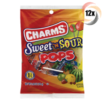 12x Bags Charms Assorted Flavors Sweet &#39;N Sour Pops Lollipop Candy | 3.85oz - £21.04 GBP