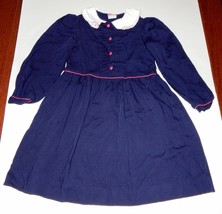 Polly Flinders Navy Blue Girls Dress Pleated Button Down Embroidered Collar SZ6X - £22.91 GBP