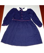 Polly Flinders Navy Blue Girls Dress Pleated Button Down Embroidered Col... - $29.99