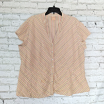 Faded Glory Shirt Womens 18/20W Beige Striped Stretch Pearl Snap V Neck Y2K - $17.99