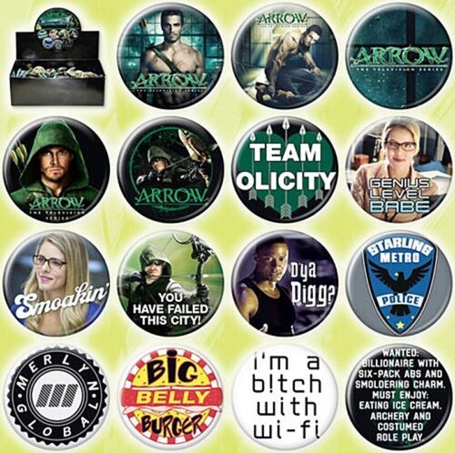 DC Comics Arrow TV Show Metal Button Assortment of 15 Ata-Boy YOU CHOOSE... - $0.99+
