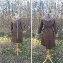 Vibtage 1970s Khaki brown trench robe coat faux fur lining hooded belted... - $57.42