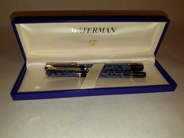 Waterman Paris Pen Set Fountain Pen Ballpoint Pen Blue Marble Ink Boxed - $138.59