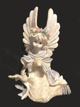 Designspirations angel Figurine 5&quot;x3.5&quot;x2&quot; white &amp; light blue resin PET ... - $10.77