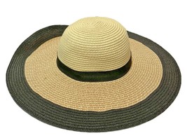 Vera Moda Womens Wide Brim Large Floppy Sun Hat Black and Tan - $14.58