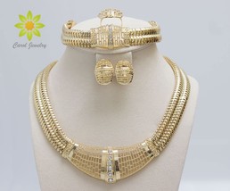 Free Shipping Gold Color Dubai African White Crystal Necklace Bracelet Earring R - £15.16 GBP