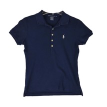 Vtg Y2K Ralph Lauren Sport Women&#39;s M Slim Fit Cotton Polo Shirt, Navy Blue White - £18.18 GBP