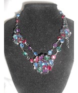 Vintage Gunmetal Black Flower Shaped Red Blue Purple Choker Necklace - $19.19 CAD