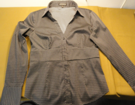 DESIGNER EXPRESS DESIGN STUDIO BLACK SILVER BUTTON UP SHIRT YOUNG LADIES... - $17.42