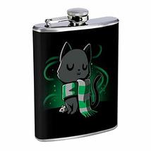 Green Magic House Cat Hip Flask Stainless Steel 8 Oz Silver Drinking Whiskey Spi - £7.82 GBP