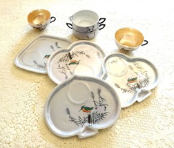 Vintage Set Blue Lusterware Bridge Bird Tea cup Iridescent Serving Plate Tray - £49.84 GBP