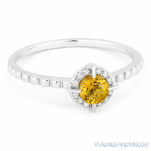 0.30ct Round Cut Yellow Citrine Gemstone &amp; Diamond Promise Ring 14k White Gold - £284.06 GBP
