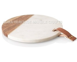 9&quot;x12&quot; Round White Marble With Wood Cutting Cheese Board Housewarming Gi... - £128.73 GBP