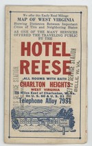 The Hotel REESE Charlton W VA  Map of West VA and Brochure 5&quot; x 3&quot; Vintage - $19.99