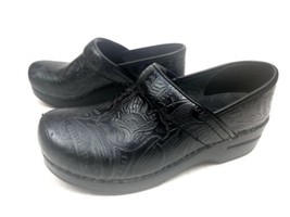 Dansko Clogs Black Tooled Leather Slip On Sz 37 (6.5-7) Chef Nurse Teacher Shoes - $29.95