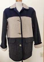 Vintage Herman Kay Wool Ivory Navy Grey Color Block Button Up Coat Size ... - £18.57 GBP