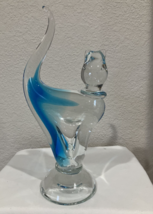 Heavy 11.5-inch Tall Murano Style Blue and Clear Glass Cat Statue - £31.81 GBP