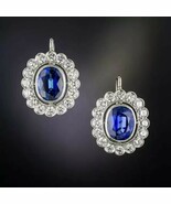 2Ct Oval Cut Lab Created Sapphire Drop Dangle Earrings 14K White Gold Pl... - $186.19