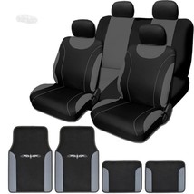 New Black and Grey Flat Cloth Car Truck Seat Covers With Mats Full Set F... - £40.95 GBP